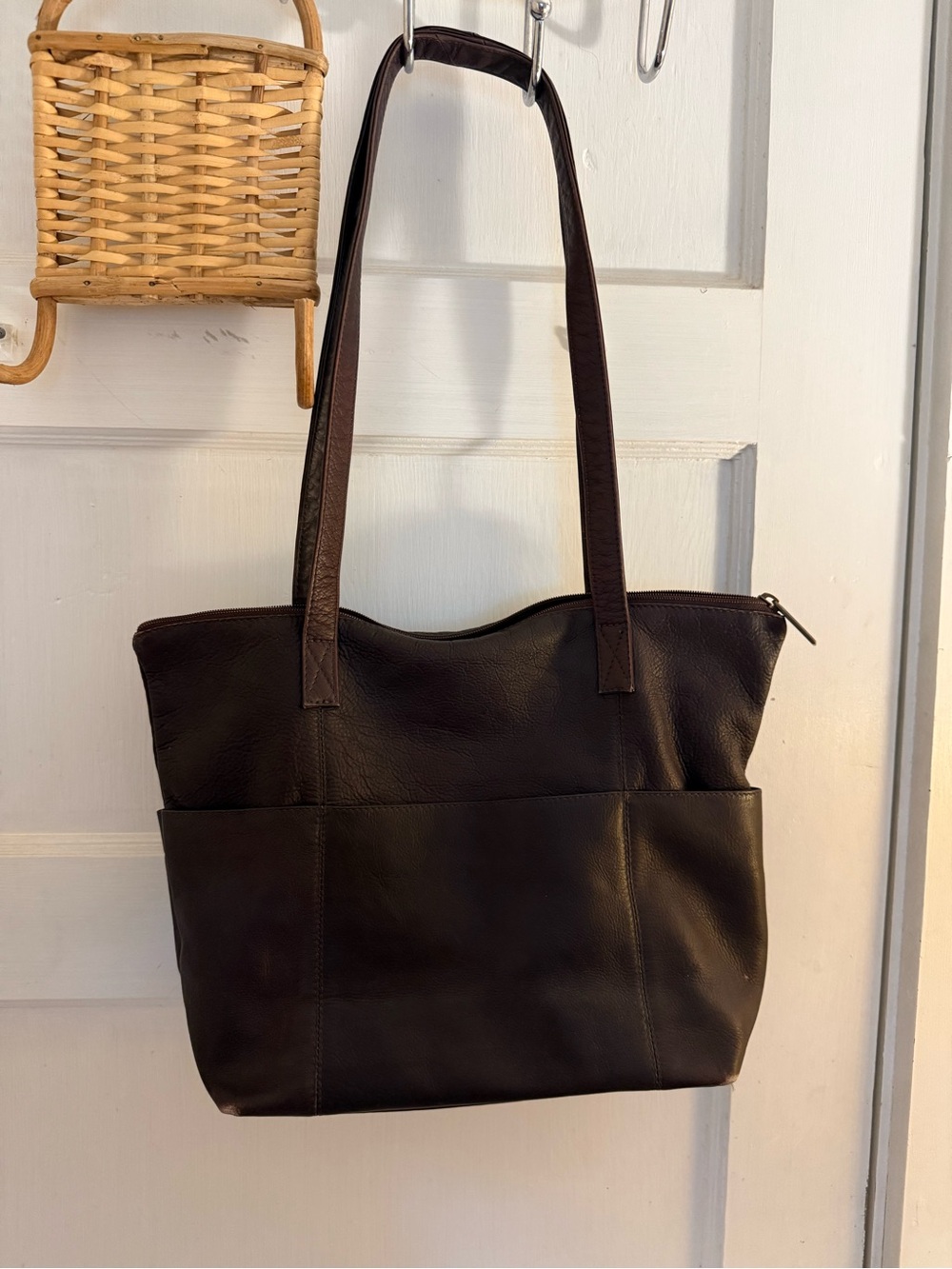 Classic Dark Brown Leather Tote Bag Made in Columbia